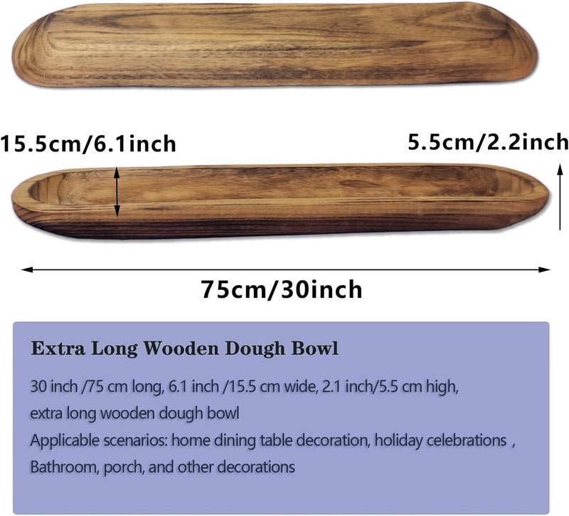 linsuo Wooden Dough Bowl Decor, Vintage Wooden Bowl Hand Carved Home Decor for Dining Table Center, Living Room, Kitchen Decor. (30inch brown) - Image 2